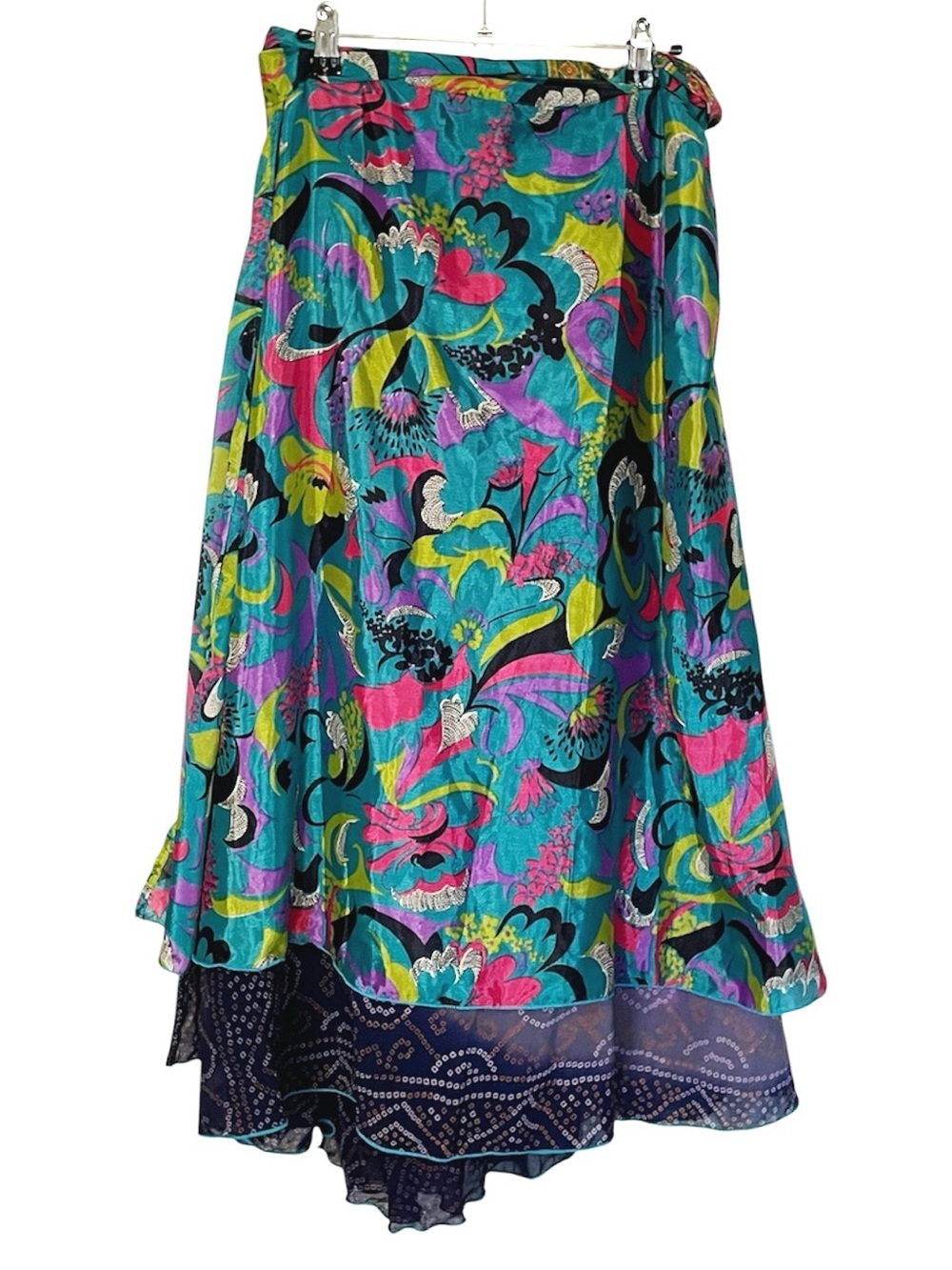 EVEZ Silk Blend Layered Wrap Skirt - Picture 2 of 4